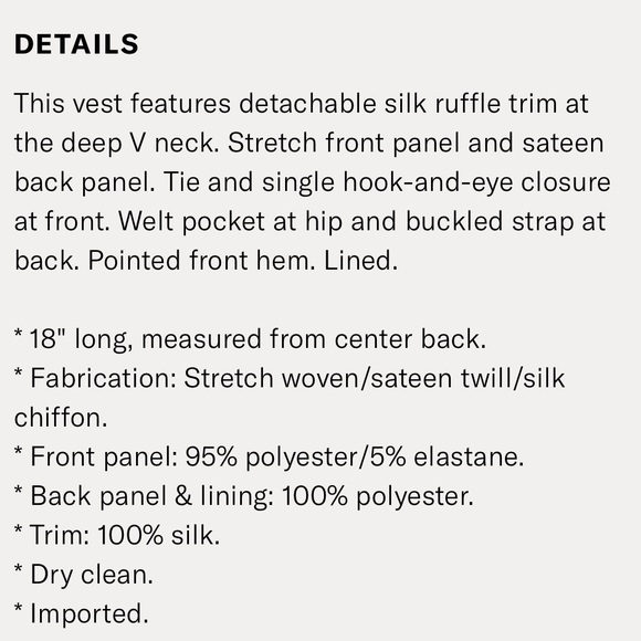 Elizabeth and James Black Dandy Vest w/silk Ruffle - Picture 8 of 8